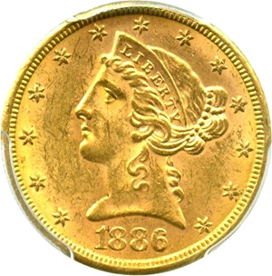 image for: 1886-S $5 PCGS MS62 - No Reserve!
