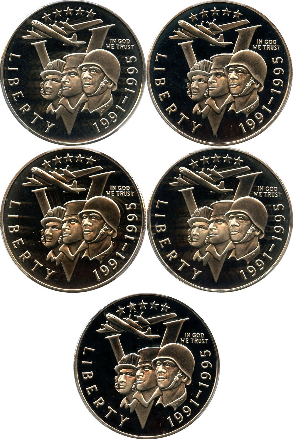 image for: Investor Lot of 1991-95-P World War II 50c: All PCGS Proof 69 DCAM (5 Coins) - No Reserve!