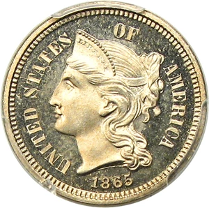 image for: 1865 3cN PCGS Proof 66 CAM - Key, First Year Proof