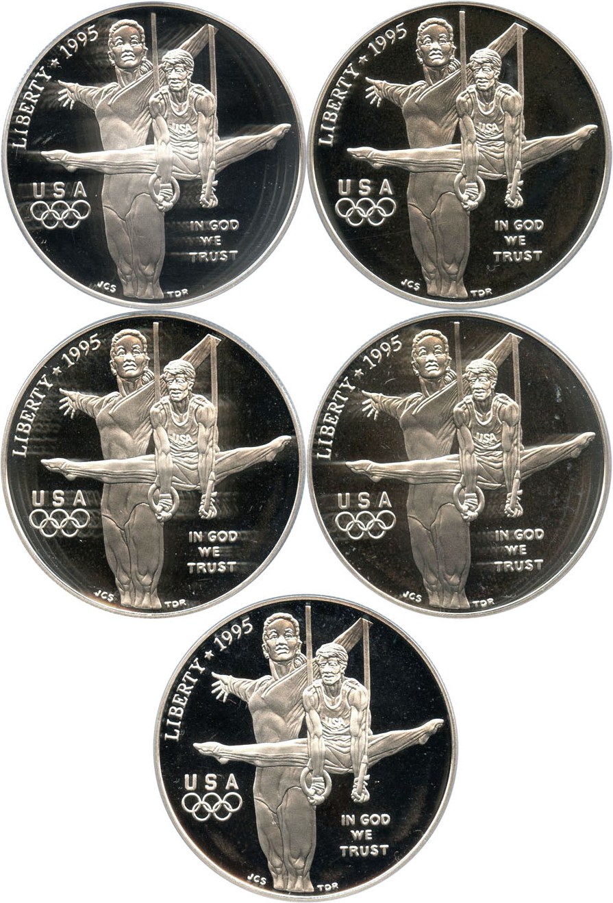 image for: Investor Lot of 1995-P Olympic Gymnastics $1: All PCGS Proof 69 DCAM (5 Coins) - No Reserve!