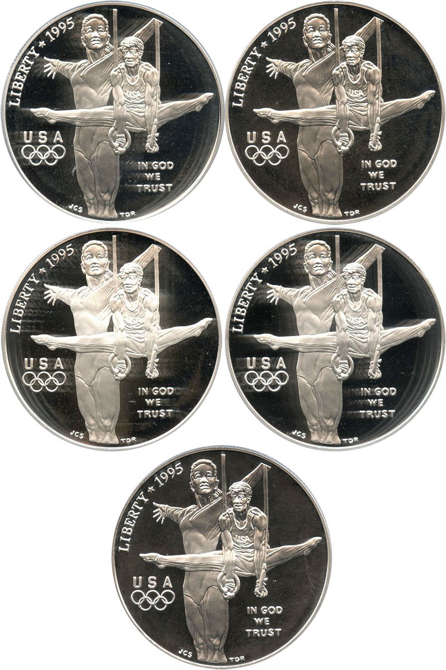 image for: Investor Lot of 1995-P Olympic Gymnastics $1: All PCGS Proof 69 DCAM (5 Coins) - No Reserve!