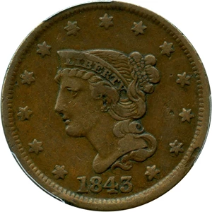 image for: 1843 1c PCGS VF30 (Petite Head, Small Letters)