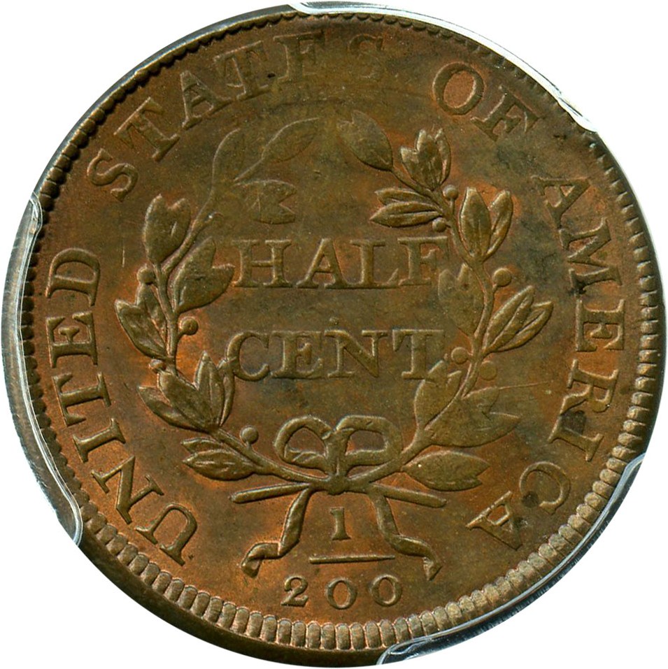 image for: 1806 1/2c PCGS/CAC MS62 RB (Large 6, Stems)
