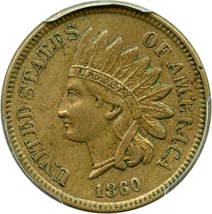 image for: 1860 1c PCGS/CAC AU53 (Pointed Bust) Scarce Variety