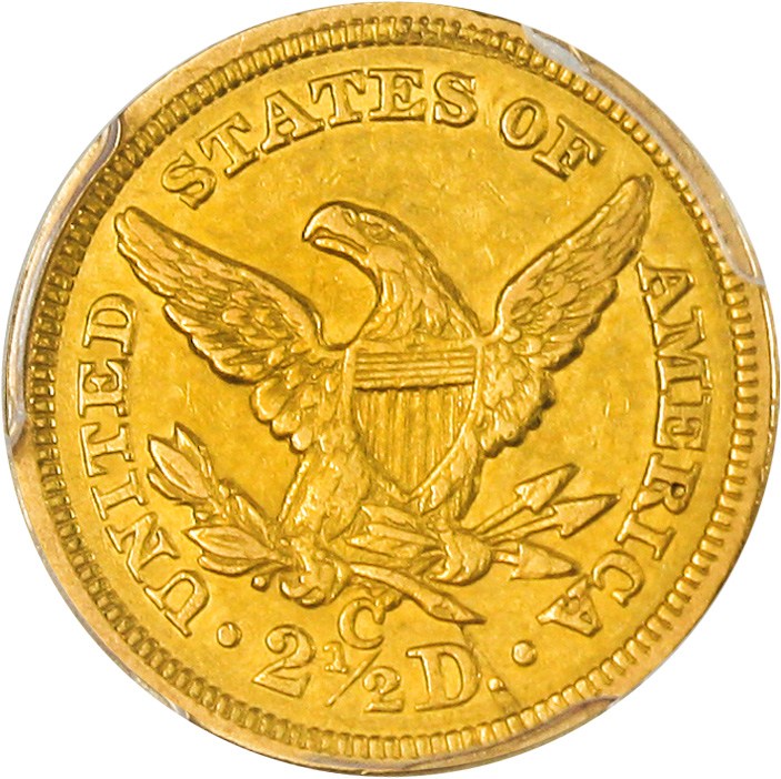 image for: 1858-C $2 1/2 PCGS AU50 - Desirable Charlotte Gold Quarter Eagle