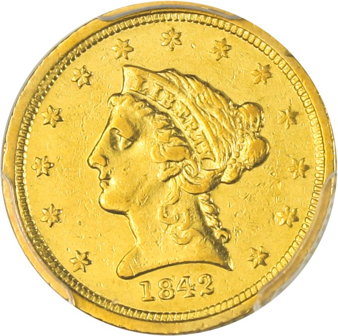 image for: 1842-D $2 1/2 PCGS XF45 - Scarce & Desirable Dahlonega Gold