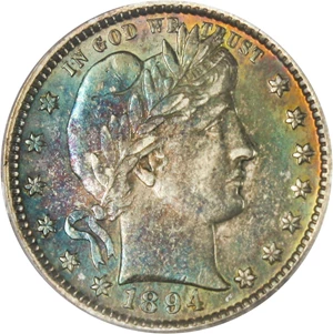 image for: 1894 25c PCGS XF45 - Colorful Toning