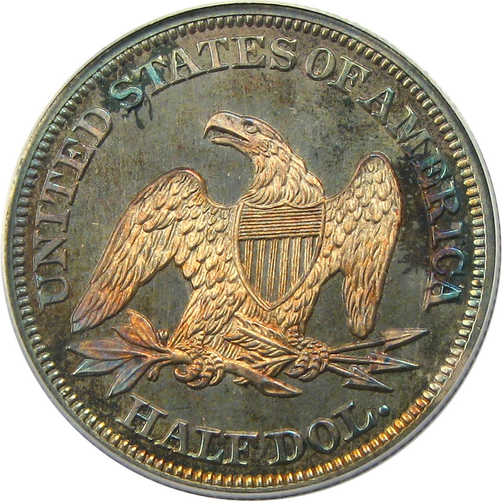 image for: 1859 50c PCGS/CAC Proof 64 OGH - Colorful Toning