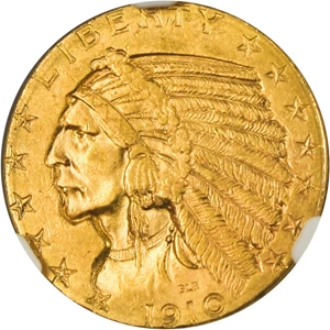 image for: 1910-D $5 NGC MS63 - Better Date in High Grade