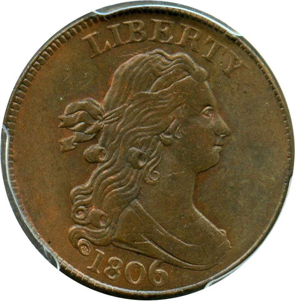 image for: 1806 1/2c PCGS/CAC MS62 RB (Large 6, Stems)