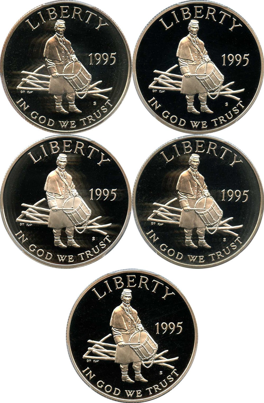 image for: Investor Lot of 1995-S Civil War 50c: All PCGS Proof 69 DCAM (5 Coins) - No Reserve!