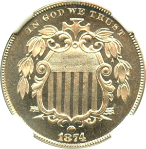 image for: 1874 5c NGC Proof 66 - Beautiful Gem Proof