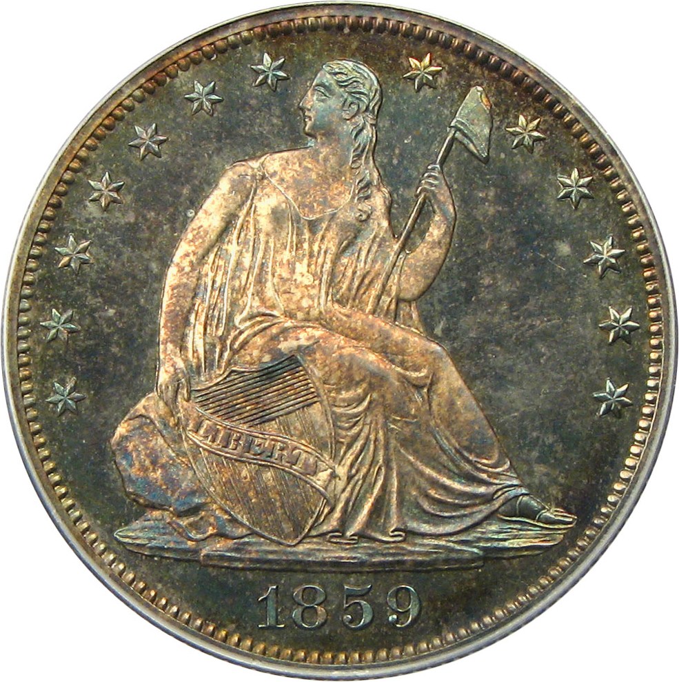 image for: 1859 50c PCGS/CAC Proof 64 OGH - Colorful Toning