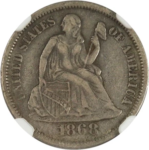 image for: 1868-S 10c NGC/CAC XF45 - Scarce S-Mint Dime