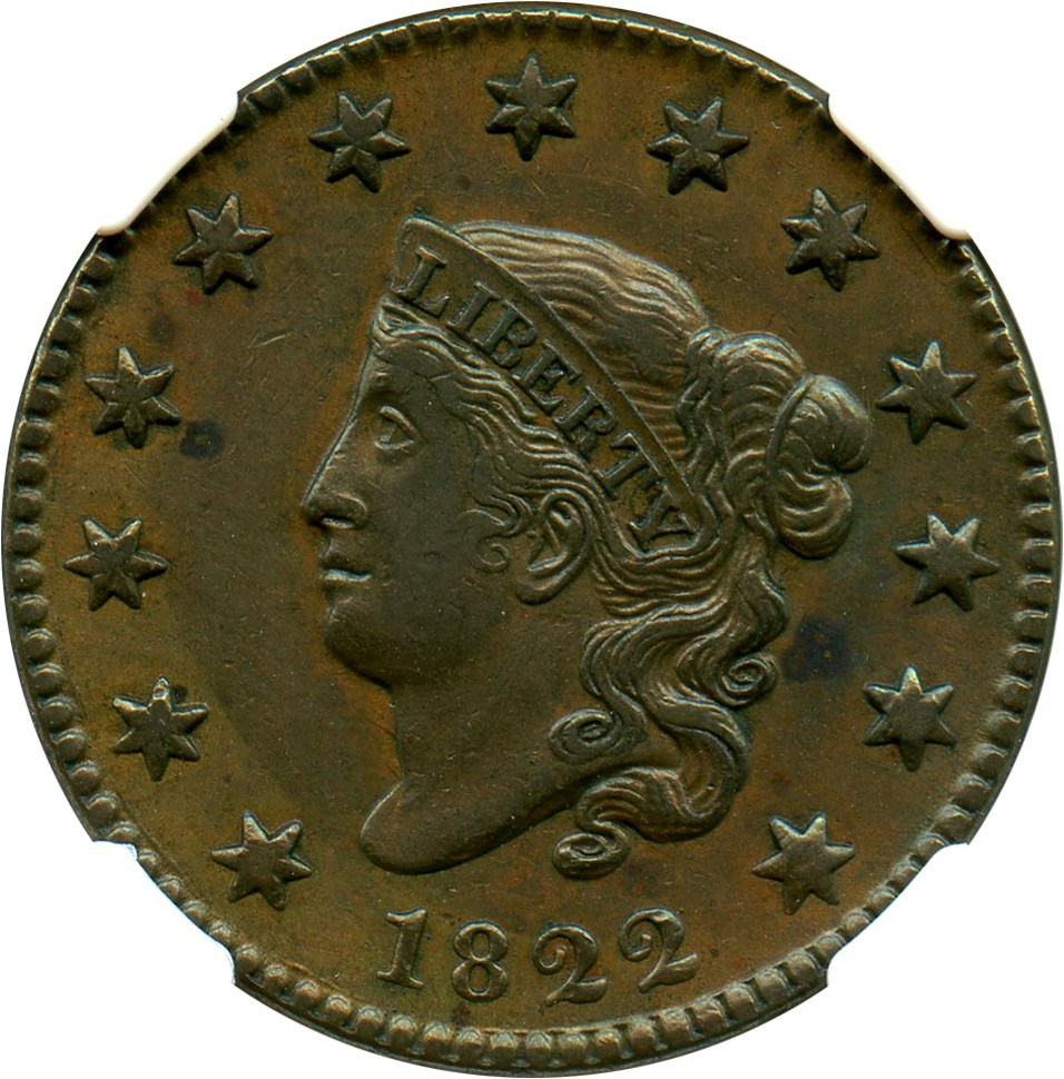 image for: 1822 1c NGC/CAC AU53 - Scarce Coronet Cent