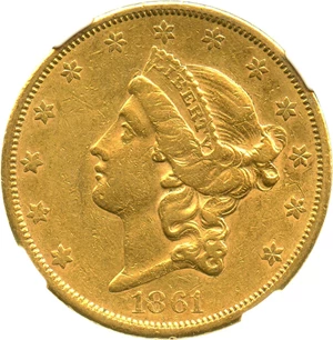 image for: 1861-S $20 NGC XF45 - Scarce Early Double Eagle