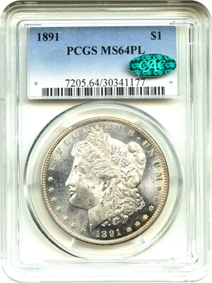 image for: 1891 $1 PCGS/CAC MS64 PL