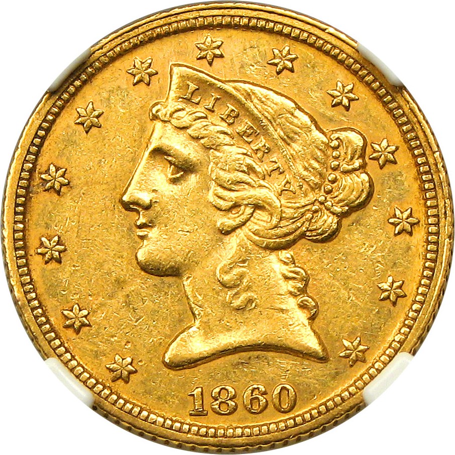 image for: 1860-C $5 NGC AU58 - Desirable Charlotte Gold Coin