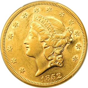 image for: 1852 $20 PCGS AU53 - Scarce Early Double Eagle
