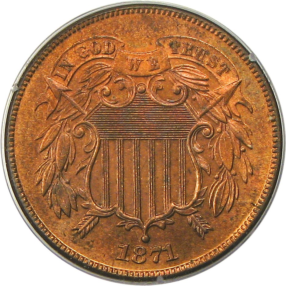 image for: 1871 2c PCGS/CAC Proof 65 RB (OGH Rattler Holder) - No Reserve!
