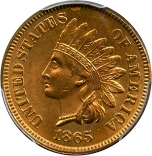 image for: 1865 1c PCGS MS64 RD (Fancy 5) Scarce Issue with Red Designation