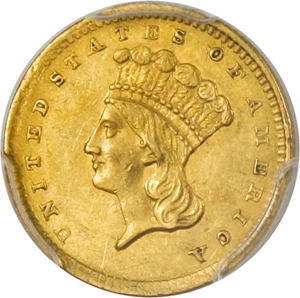image for: 1856 G$1 PCGS AU58 (Slanted 5) - No Reserve!