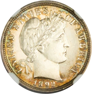 image for: 1892 10c NGC Proof 64 CAM - Colorful Toning