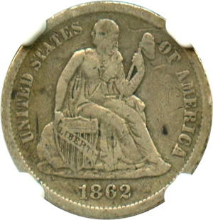 image for: 1862-S 10c NGC VF25