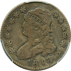 image for: 1818/5 25c PCGS F15 - Popular Overdate Bust Quarter