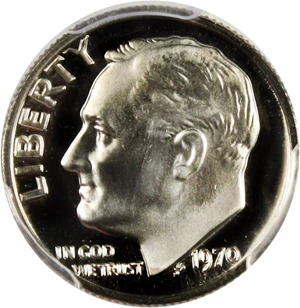 image for: 1970 No S 10c PCGS Proof 68 - Scarce Mint Error - Mintmark Omitted