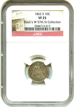 image for: 1862-S 10c NGC VF25