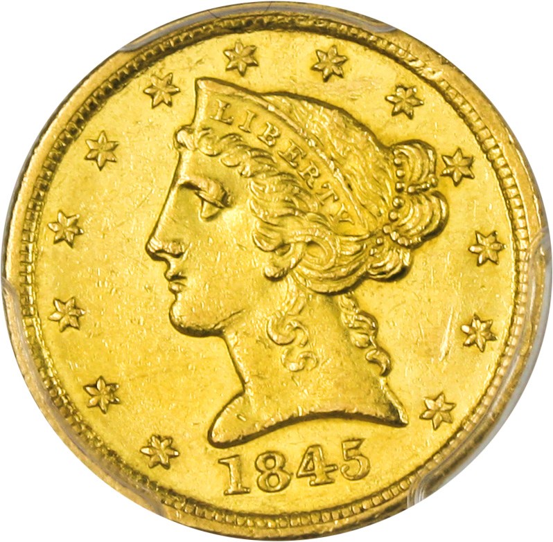 image for: 1845-D $5 PCGS MS61 - Desirable Dahlonega Half Eagle