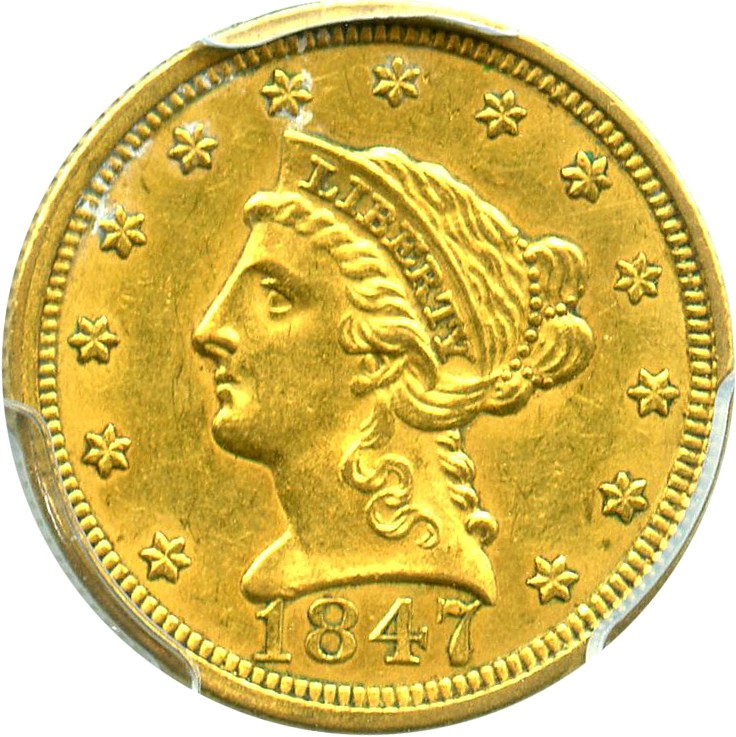 image for: 1847 $2 1/2 PCGS AU55 - No Reserve!