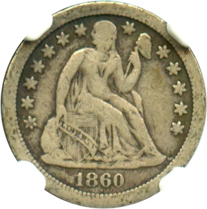 image for: 1860-S 10c NGC/CAC F15 - Key S-Mint Seated Dime