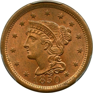 image for: 1850 1c PCGS MS64 RD - No Reserve!