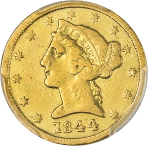 image for: 1844-D $5 PCGS VF25 - Desirable Dahlonega Mint Gold