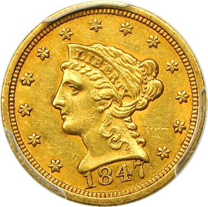 image for: 1847-C $2 1/2 PCGS AU53 - Popular Charlotte Gold Quarter Eagle - No Reserve!