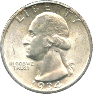 image for: 1934 25c PCGS MS64 (Heavy Motto)