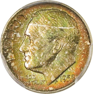 image for: 1958-D 10c PCGS MS67 FB - Colorful Toning