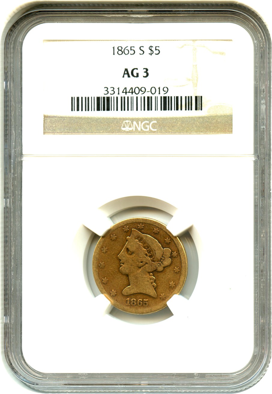 image for: 1865-S $5 NGC AG-3 - Affordable Scarce S-Mint