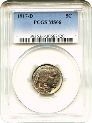 image for: 1917-D 5c PCGS MS66