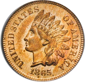 image for: 1865 1c PCGS MS65 RD (Fancy 5) Red Beauty