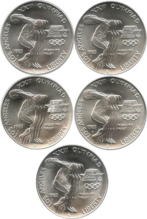 image for: Investor Lot of 1983-D Olympic $1: All PCGS MS69 (5 Coins) - No Reserve!