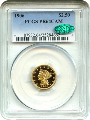 image for: 1906 $2 1/2 PCGS/CAC Proof 64 CAM - Desirable Proof Gold Coin