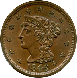 image for: 1846 1c PCGS/CAC MS64 BN (Tall Date)