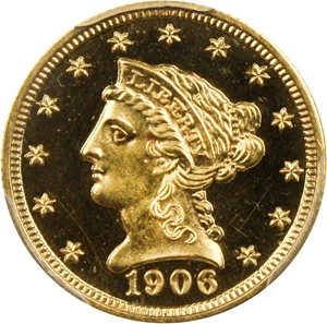 image for: 1906 $2 1/2 PCGS/CAC Proof 64 CAM - Desirable Proof Gold Coin