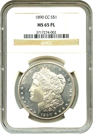 image for: 1890-CC $1 NGC MS65 PL - Key Prooflike Gem Carson City Morgan