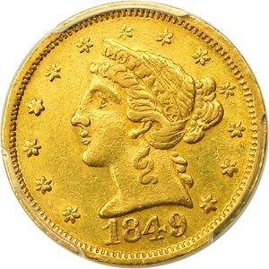 image for: 1849 Moffat $5 PCGS AU58 - Rare Territorial Gold from the Gold Rush