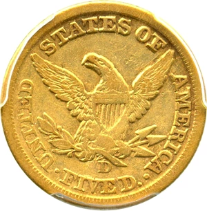 image for: 1857-D $5 PCGS VF25