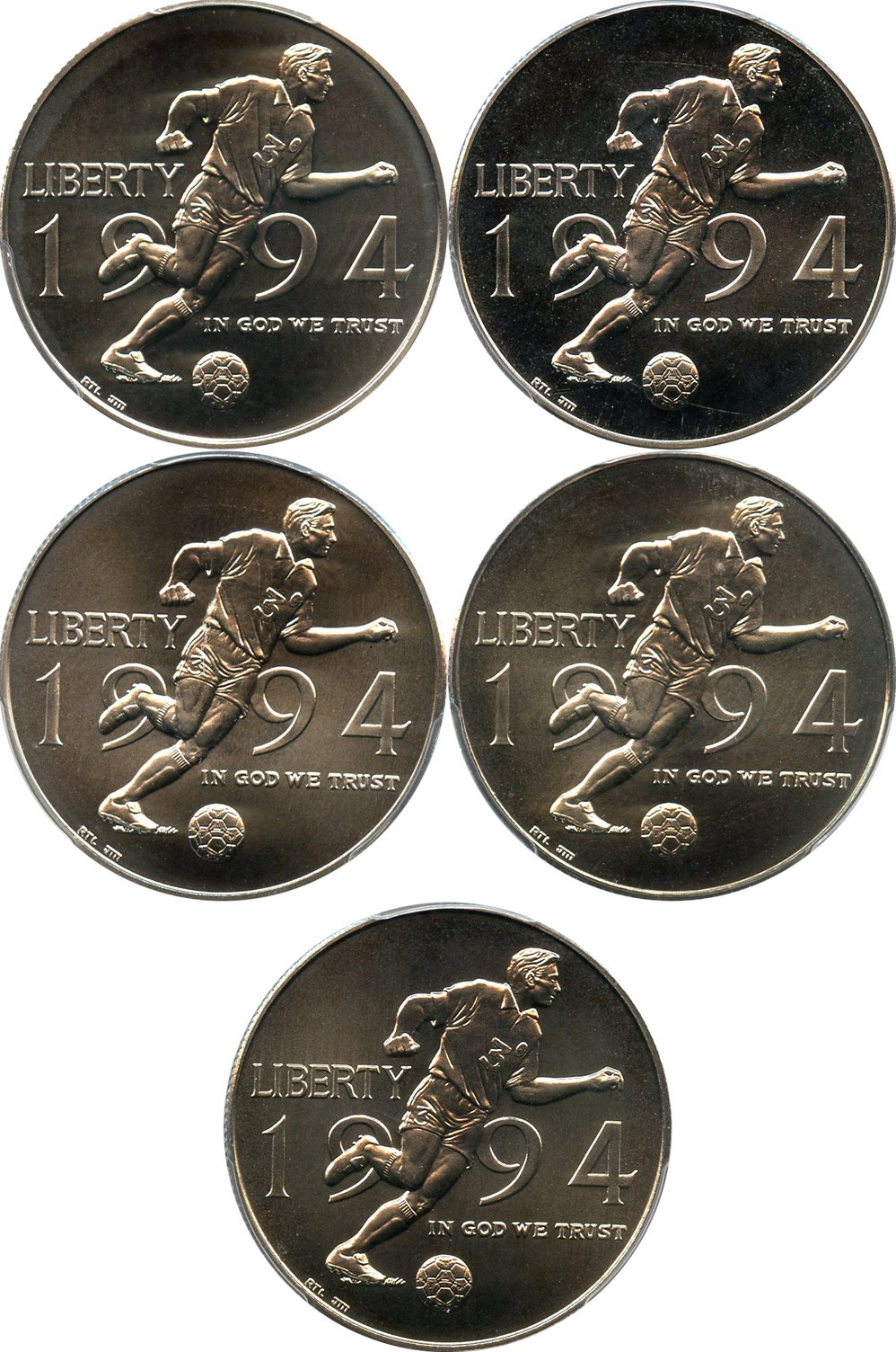 image for: Investor Lot of 1994-D World Cup 50c: All PCGS MS69 (5 Coins) - No Reserve!